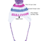 THREE STRIPE EARFLAP WITH NAME BOWS AND POMPOM