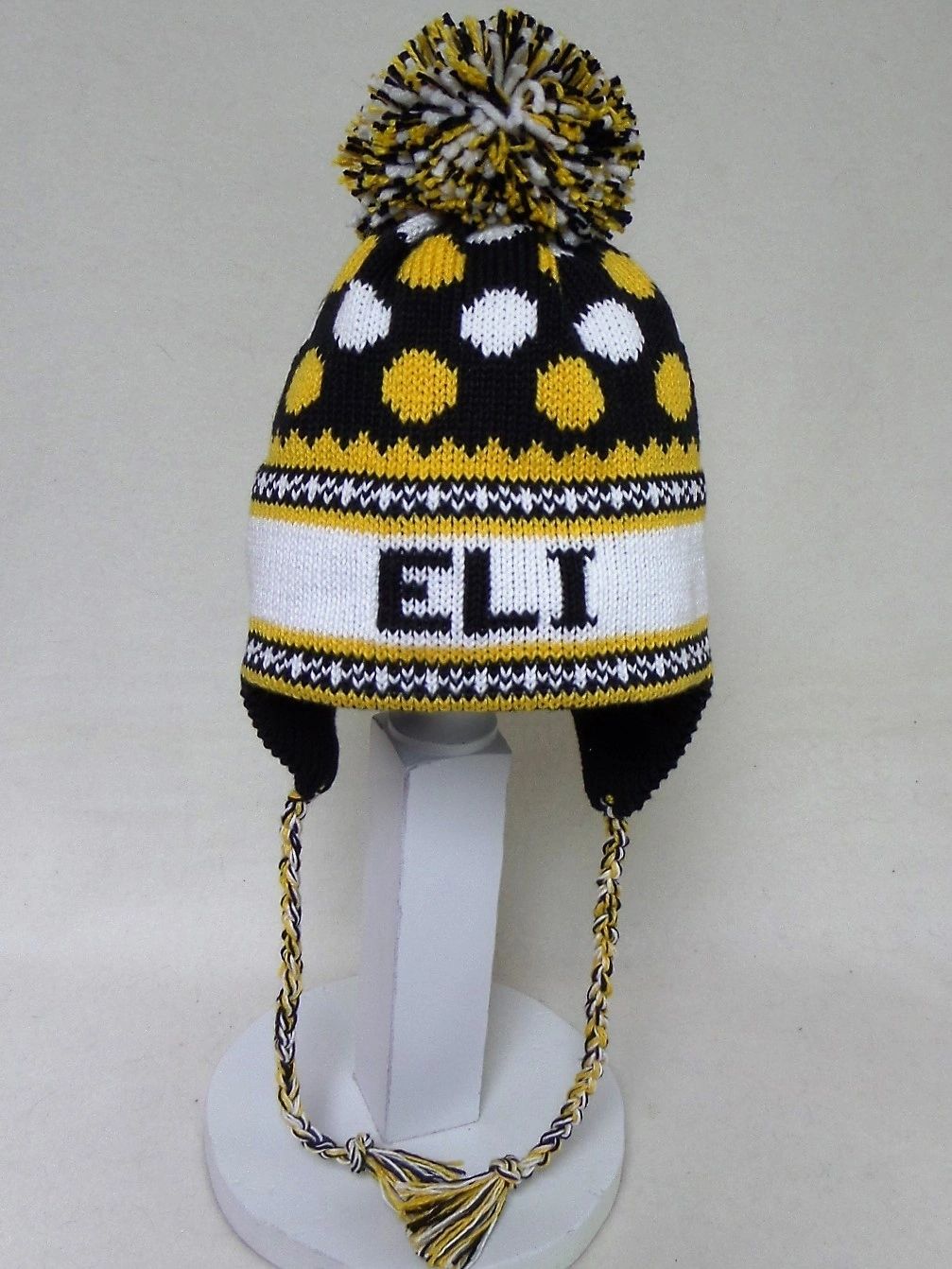 POLKA DOT EARFLAP HATS WITH POMPOM