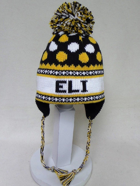 POLKA DOT EARFLAP HATS WITH POMPOM